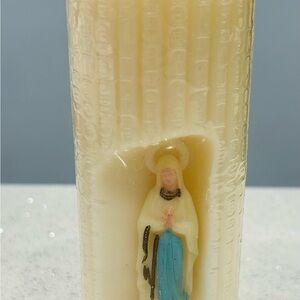 Vintage~Our Lady of Lourdes Wax Candle~Made in France~6.5 Inches~Sealed~White